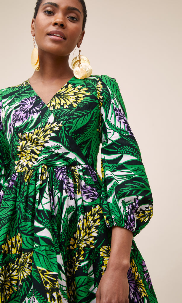 Wrap Tiered Dress in Green and White KIKI Clothing Wrap Tiered Dress in Green and White KIKI Clothing
