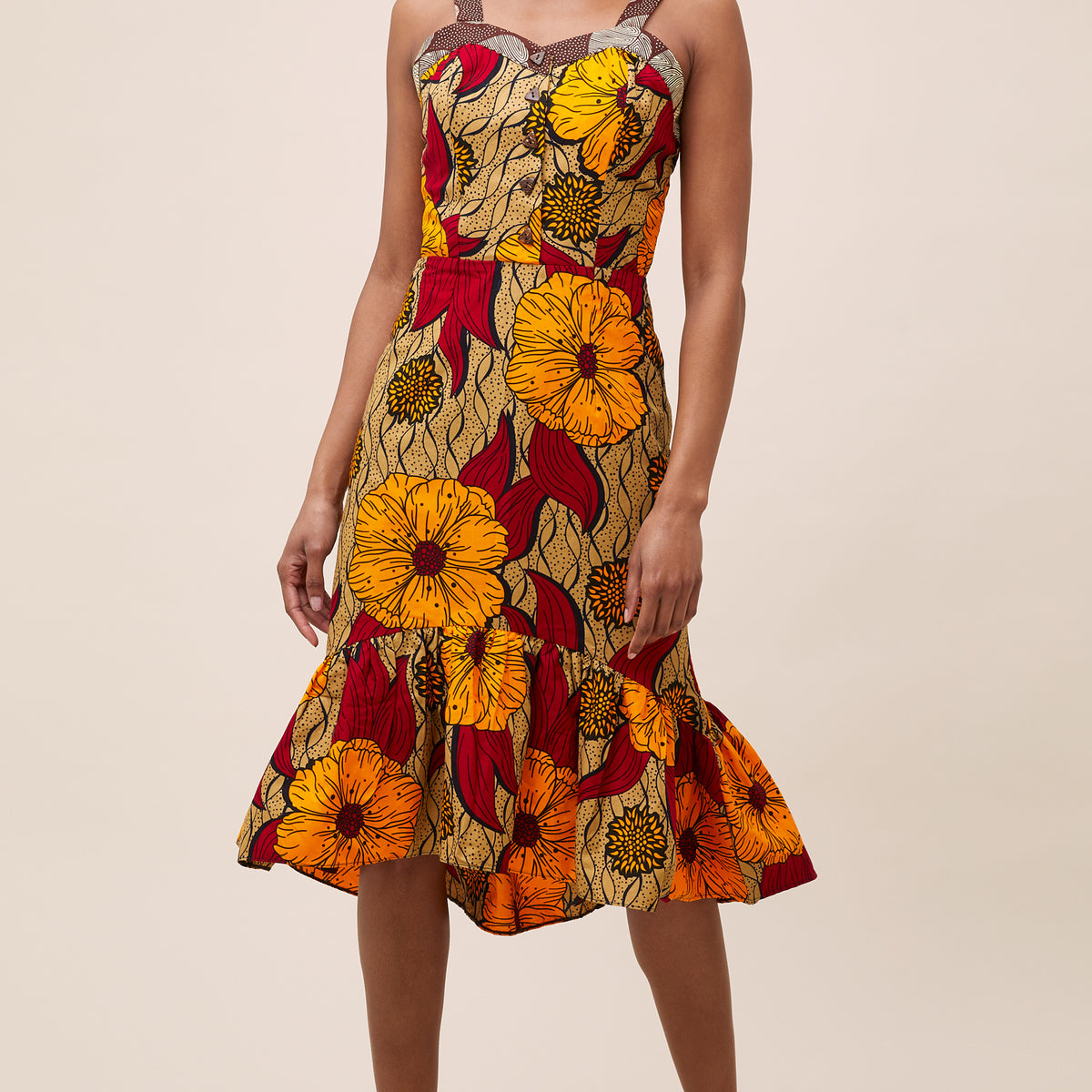 Flamenco Dress in Beige and Red – KIKI Clothing